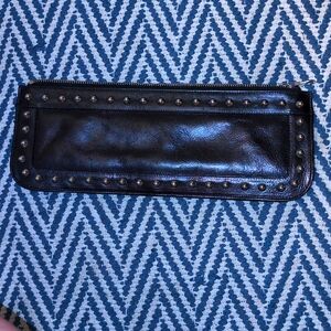 Black Leather Studded Clutch •Jennifer Scott Moto Grunge Punk Luxury Evening Bag